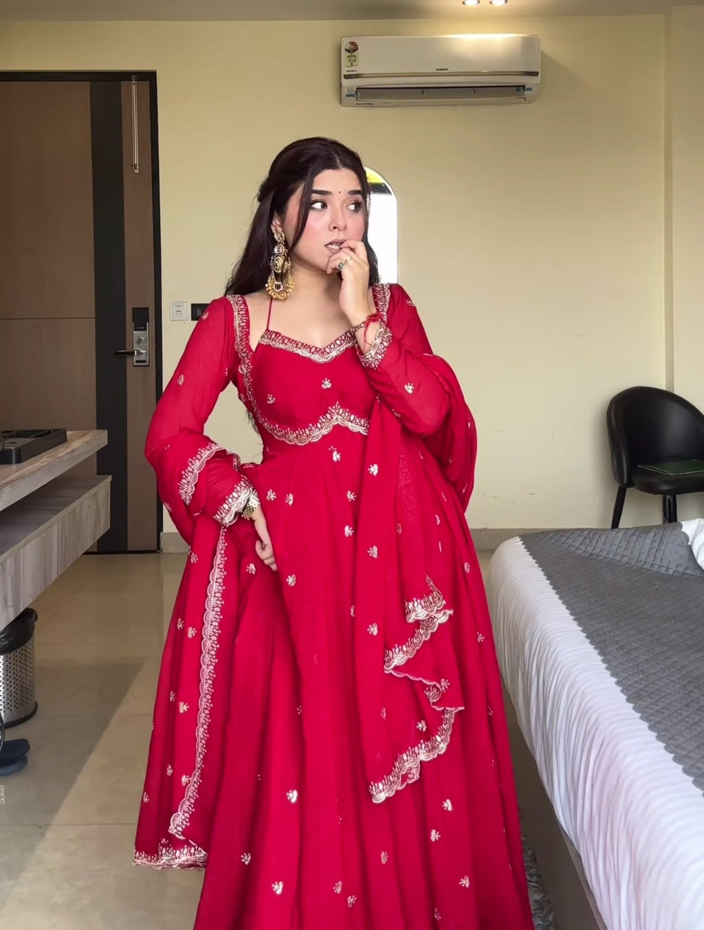 Neha Red Faux Georgette With Sequence Work Anarkali Suit For Women
