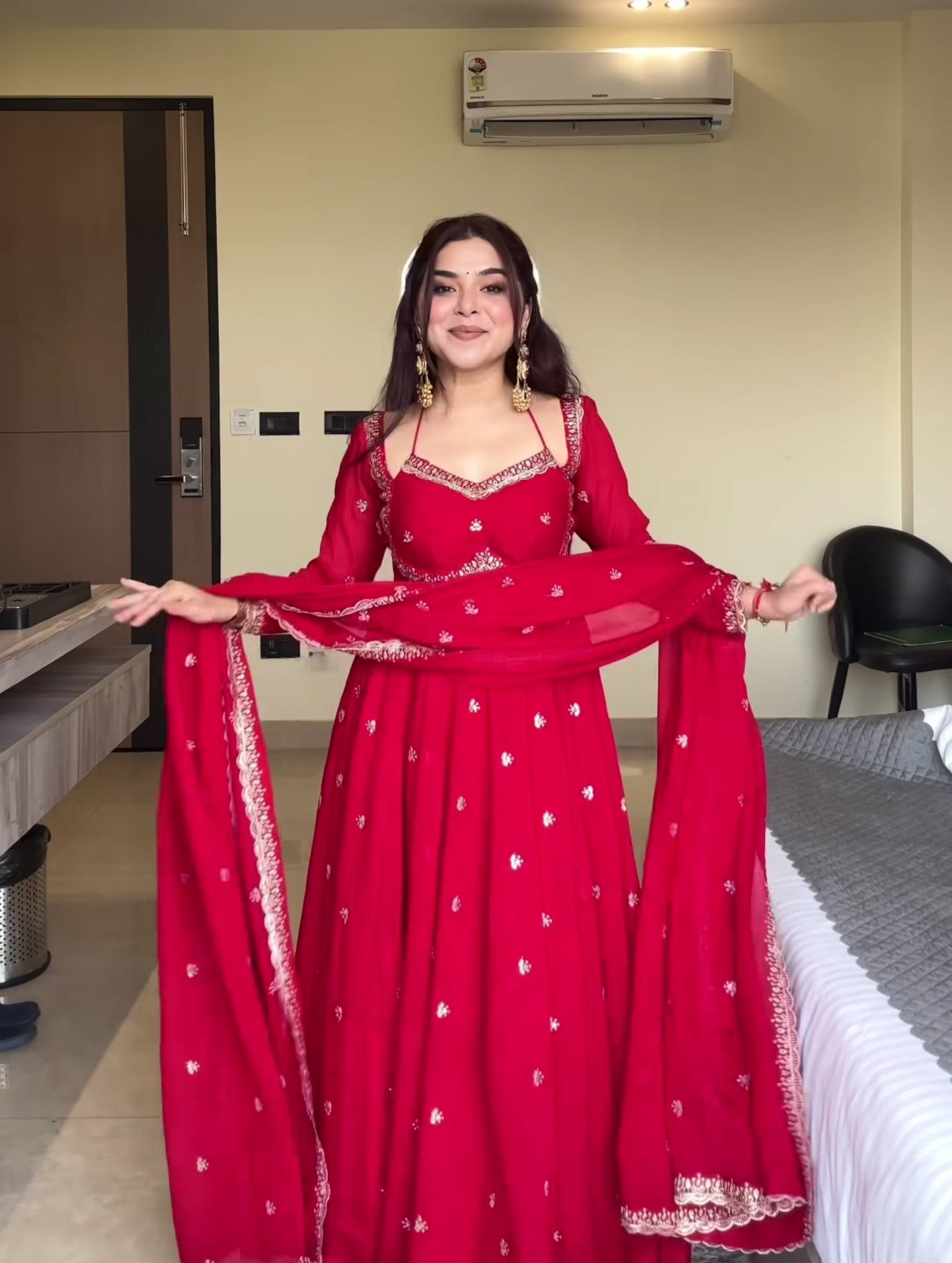 Neha Red Faux Georgette With Sequence Work Anarkali Suit For Women