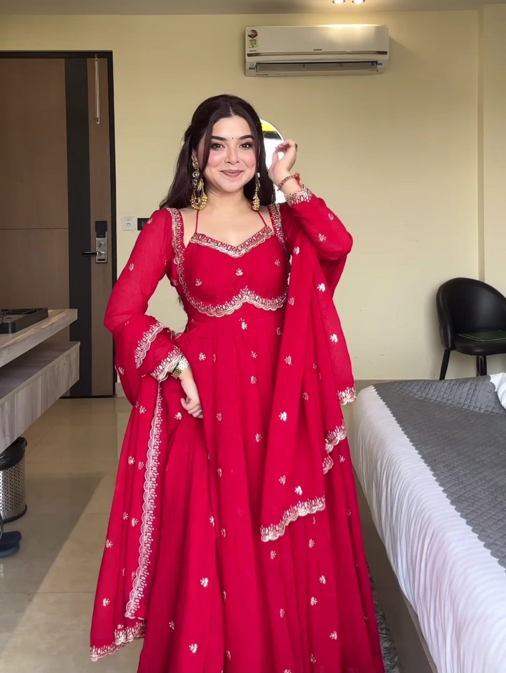 Neha Red Faux Georgette With Sequence Work Anarkali Suit For Women
