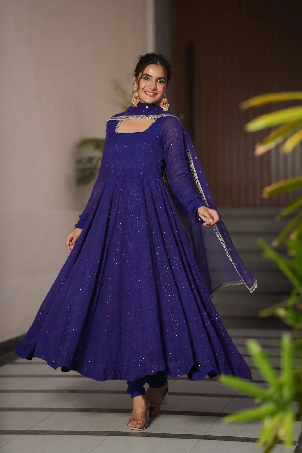 Starfall Blue Wedding Wear Anarkali Suit Set With Net Dupatta | Anarkali Suit For Women