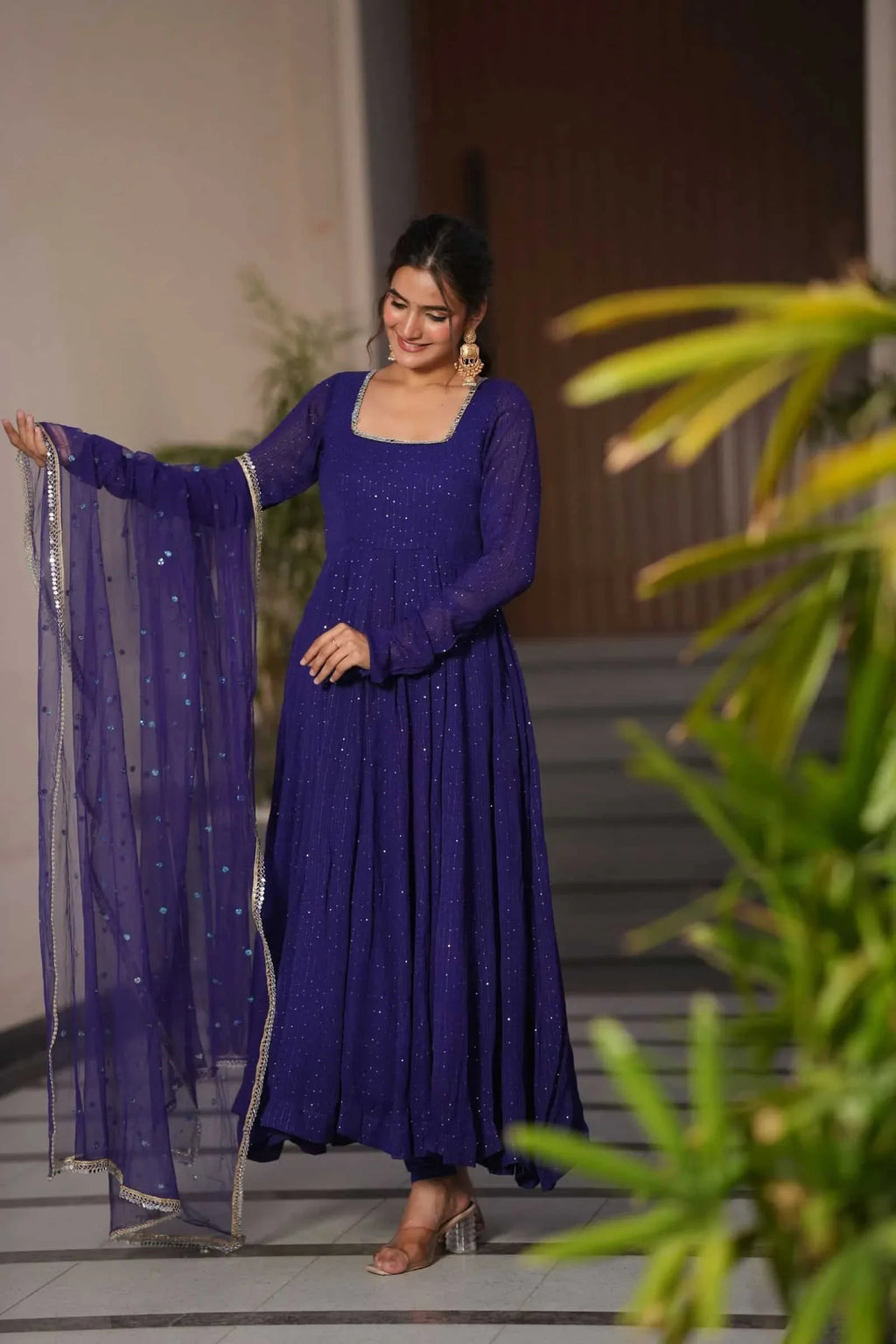 Starfall Blue Wedding Wear Anarkali Suit Set With Net Dupatta | Anarkali Suit For Women