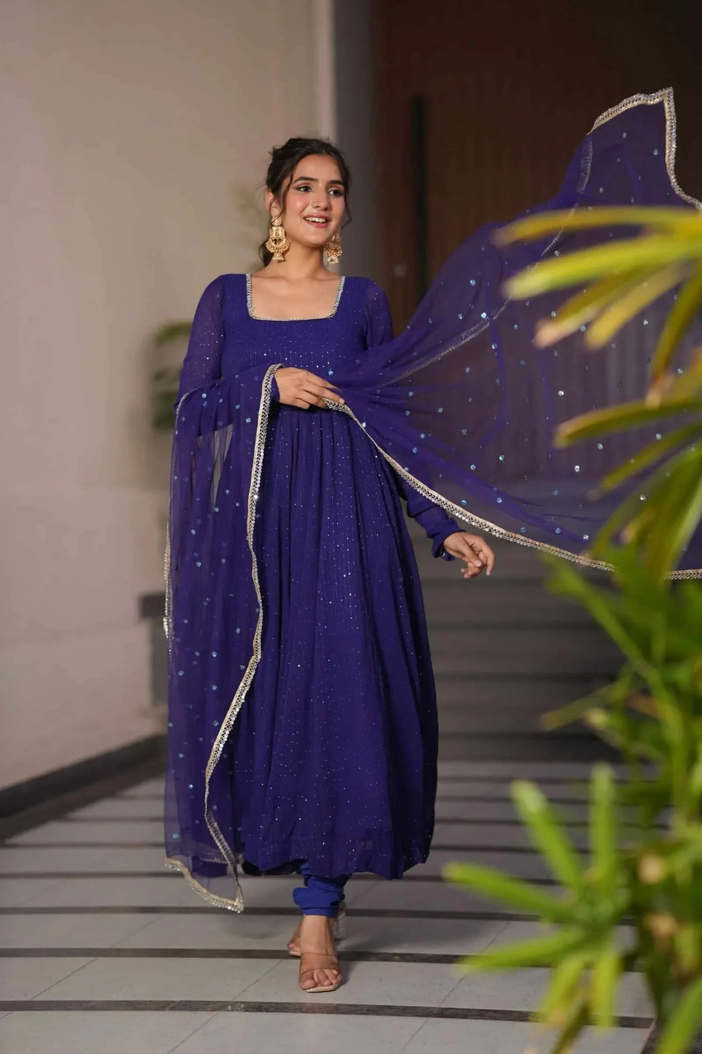 Starfall Blue Wedding Wear Anarkali Suit Set With Net Dupatta | Anarkali Suit For Women