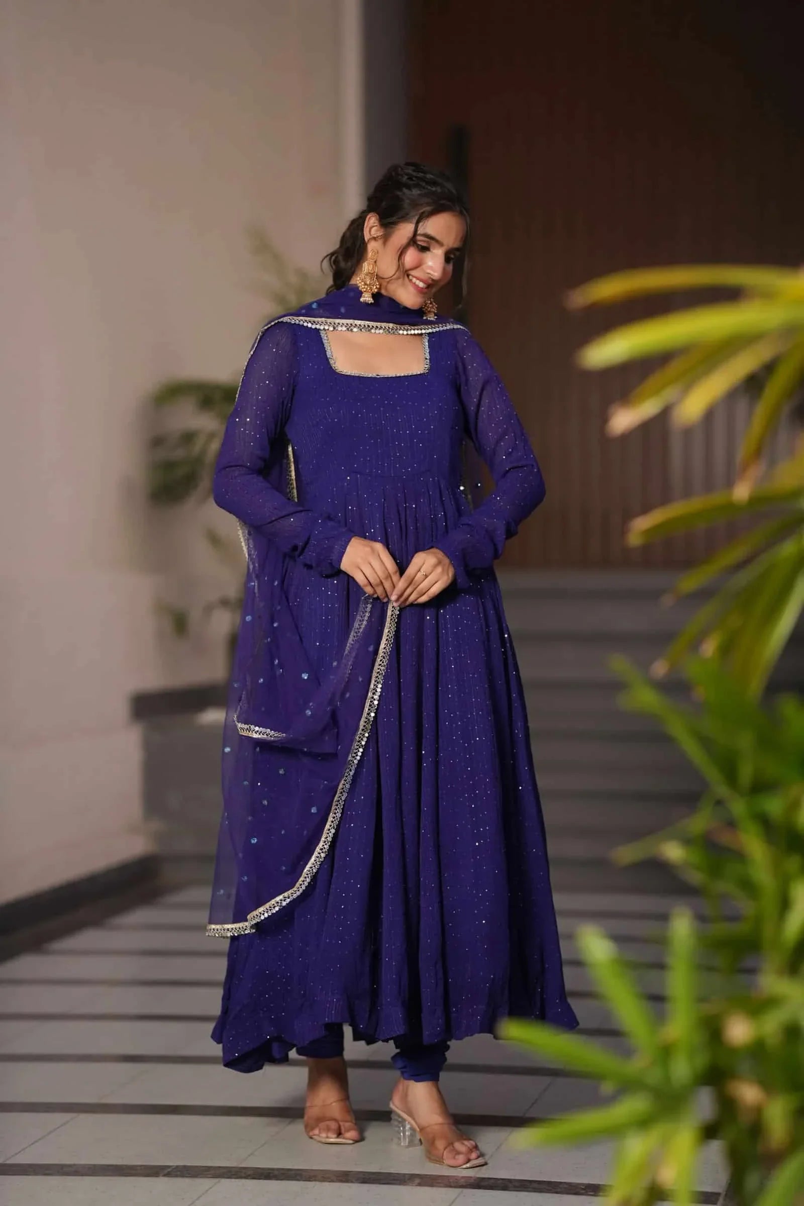 Starfall Blue Wedding Wear Anarkali Suit Set With Net Dupatta | Anarkali Suit For Women