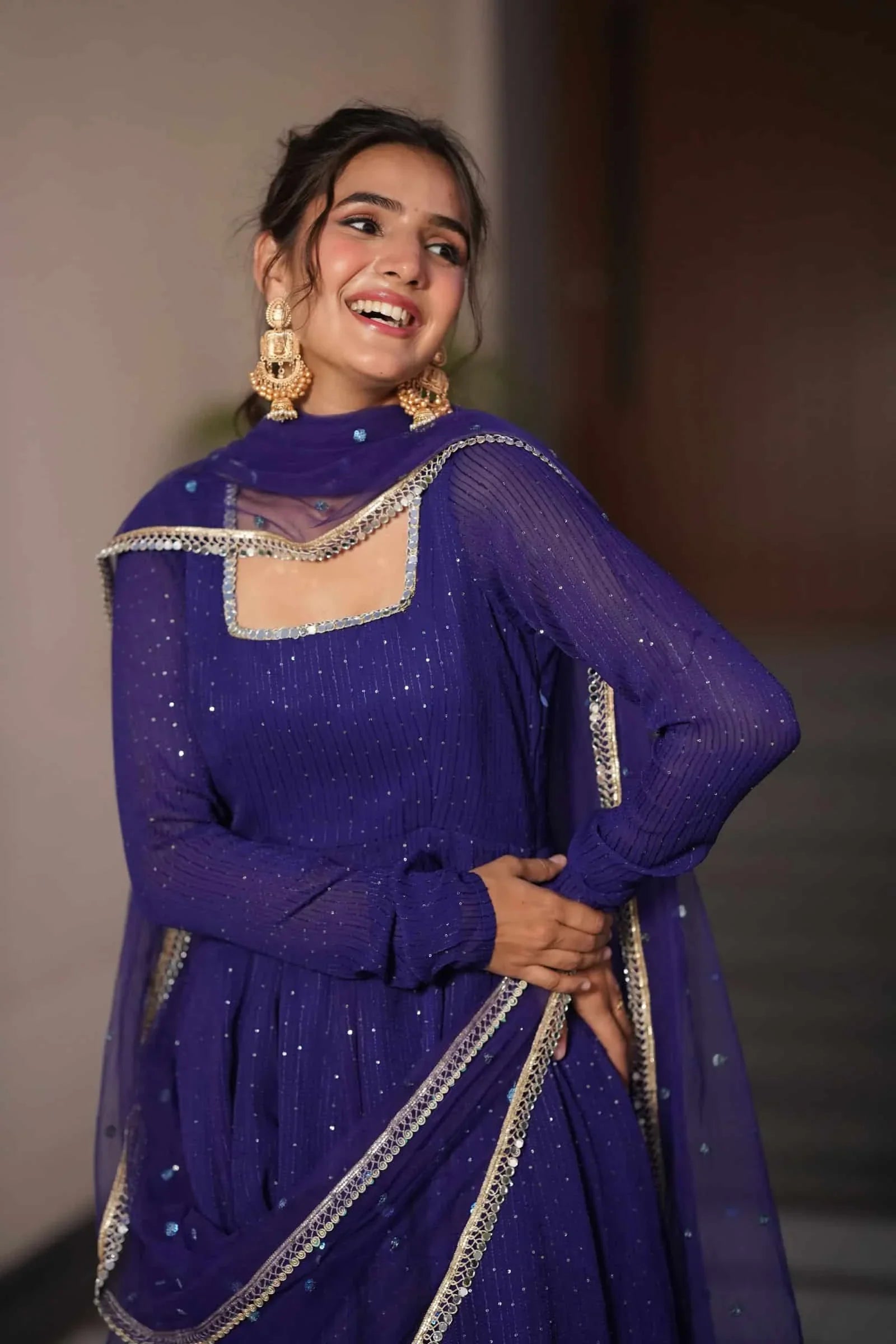 Starfall Blue Wedding Wear Anarkali Suit Set With Net Dupatta | Anarkali Suit For Women