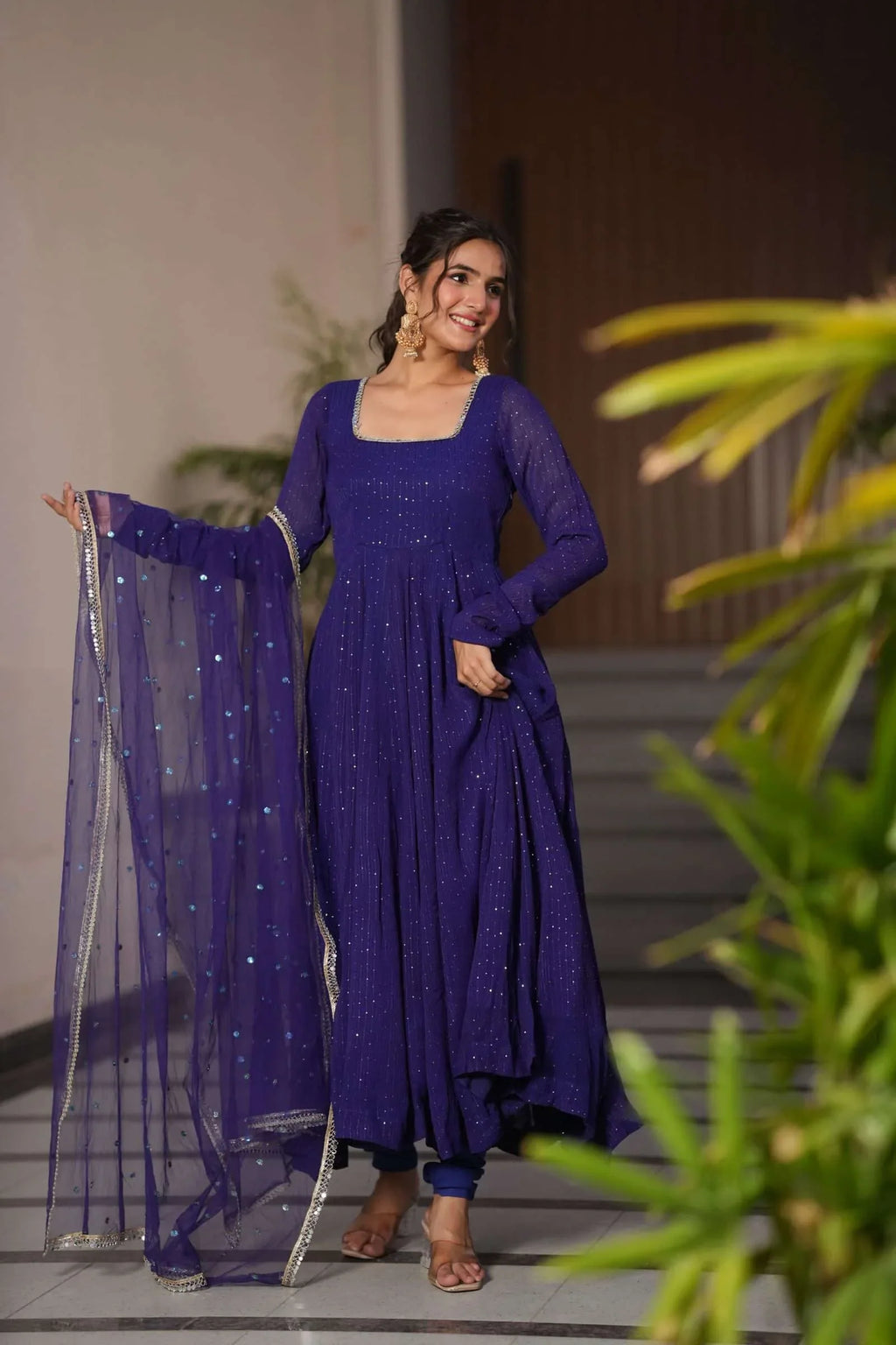 Starfall Blue Wedding Wear Anarkali Suit Set With Net Dupatta | Anarkali Suit For Women