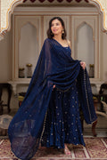 Starfall Blue Sequined Chinon Party Wear Anarkali Suit Set | Anarkali Suit For Women