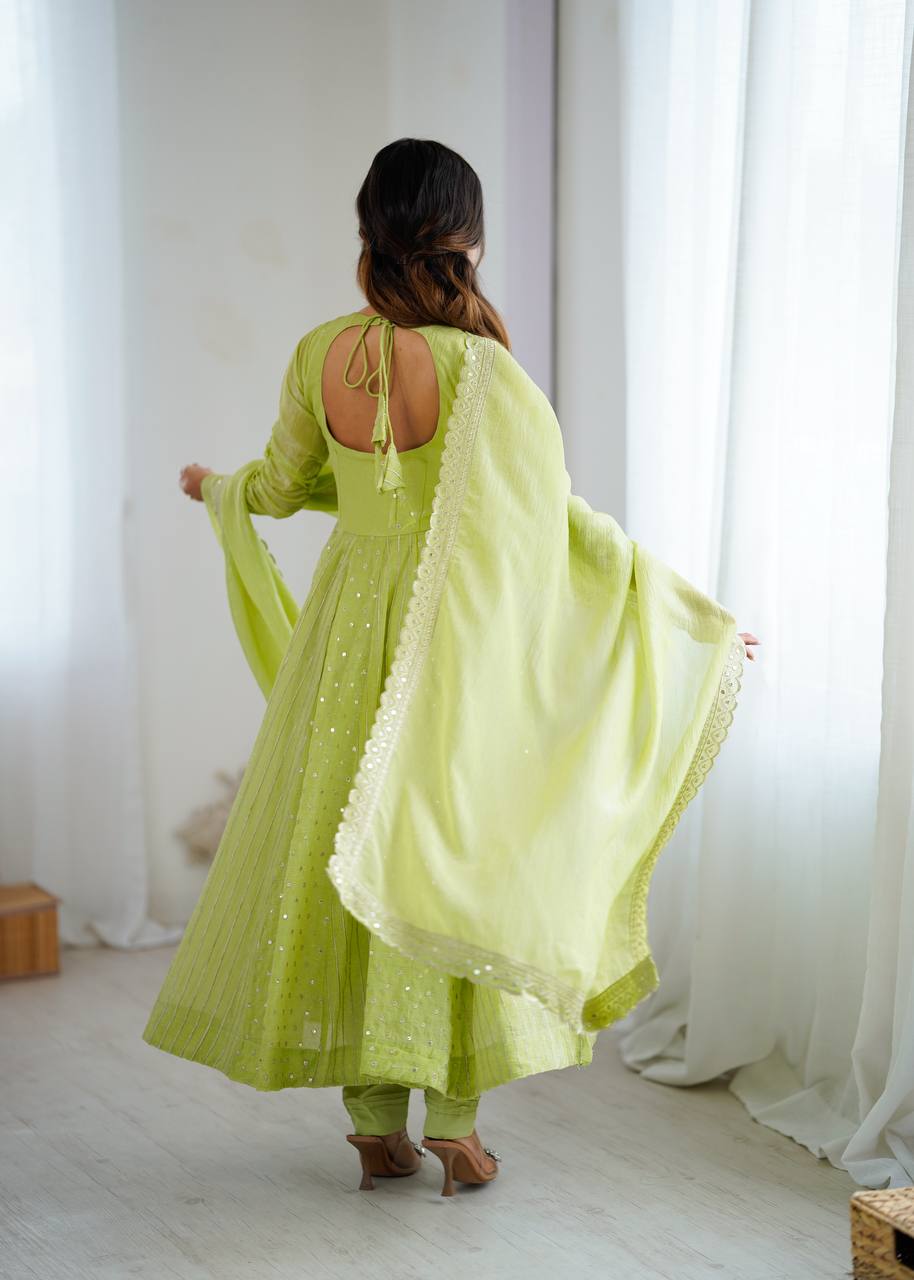 Stylish Light Green Festive Ethnic Anarkali Dress with Dupatta | Anarkali Suit For Women