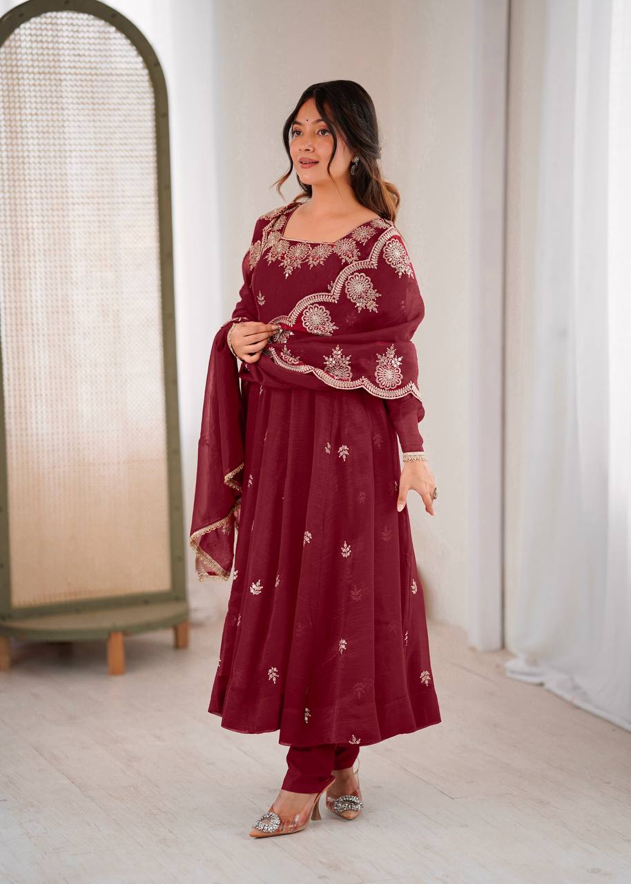 Traditional Maroon Anarkali Suit Set – Festive & Occasion Wear | Anarkali Suit For Women