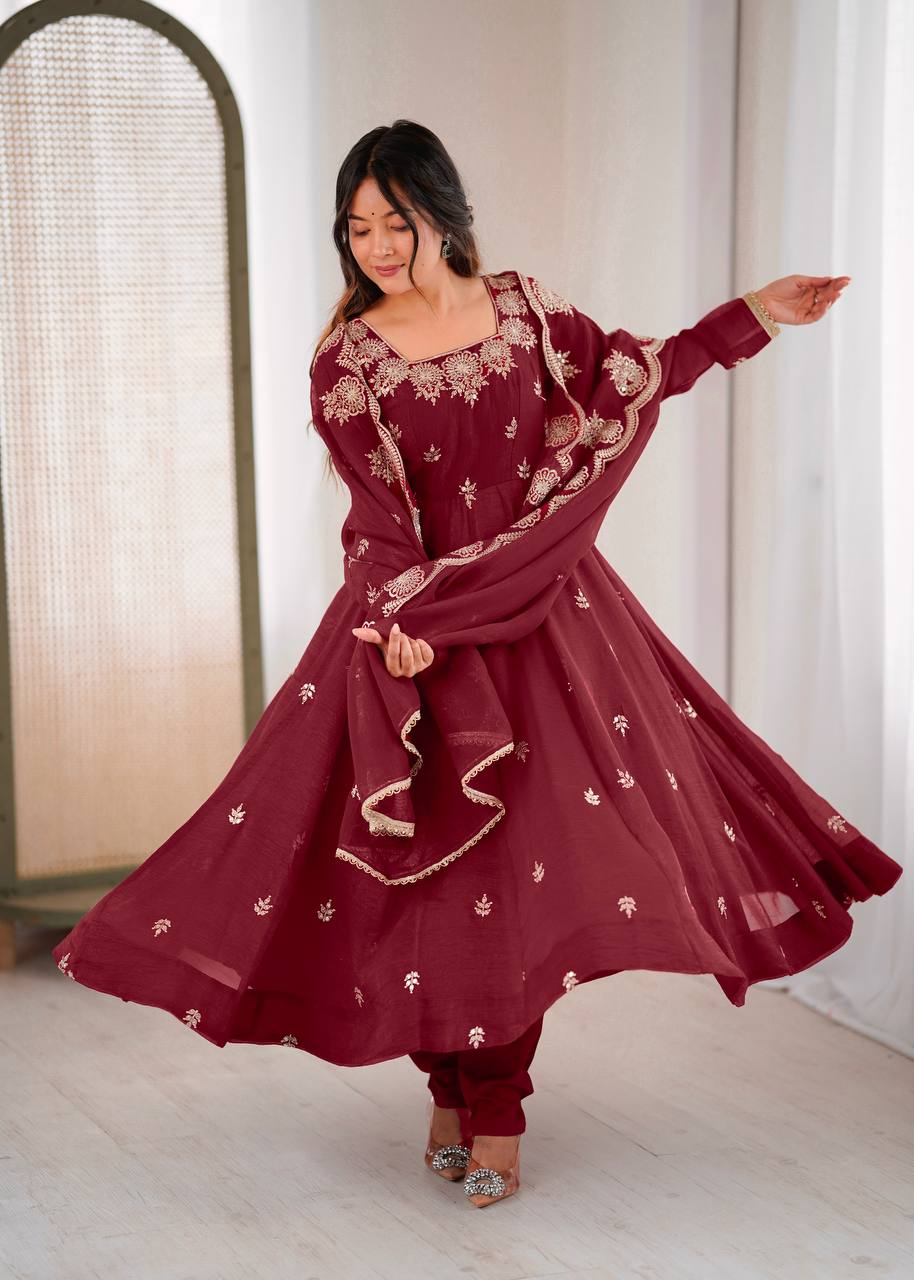 Traditional Maroon Anarkali Suit Set – Festive & Occasion Wear | Anarkali Suit For Women