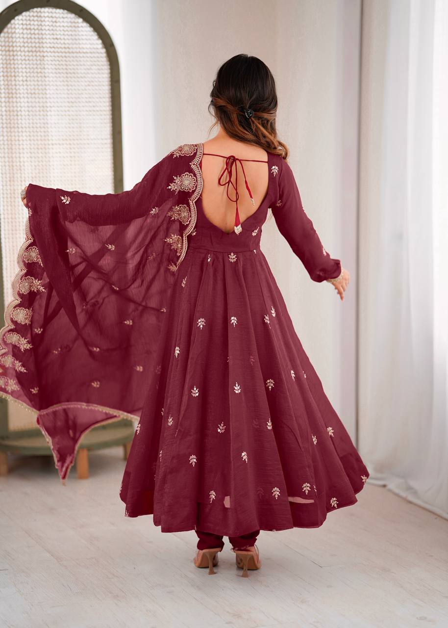 Traditional Maroon Anarkali Suit Set – Festive & Occasion Wear | Anarkali Suit For Women