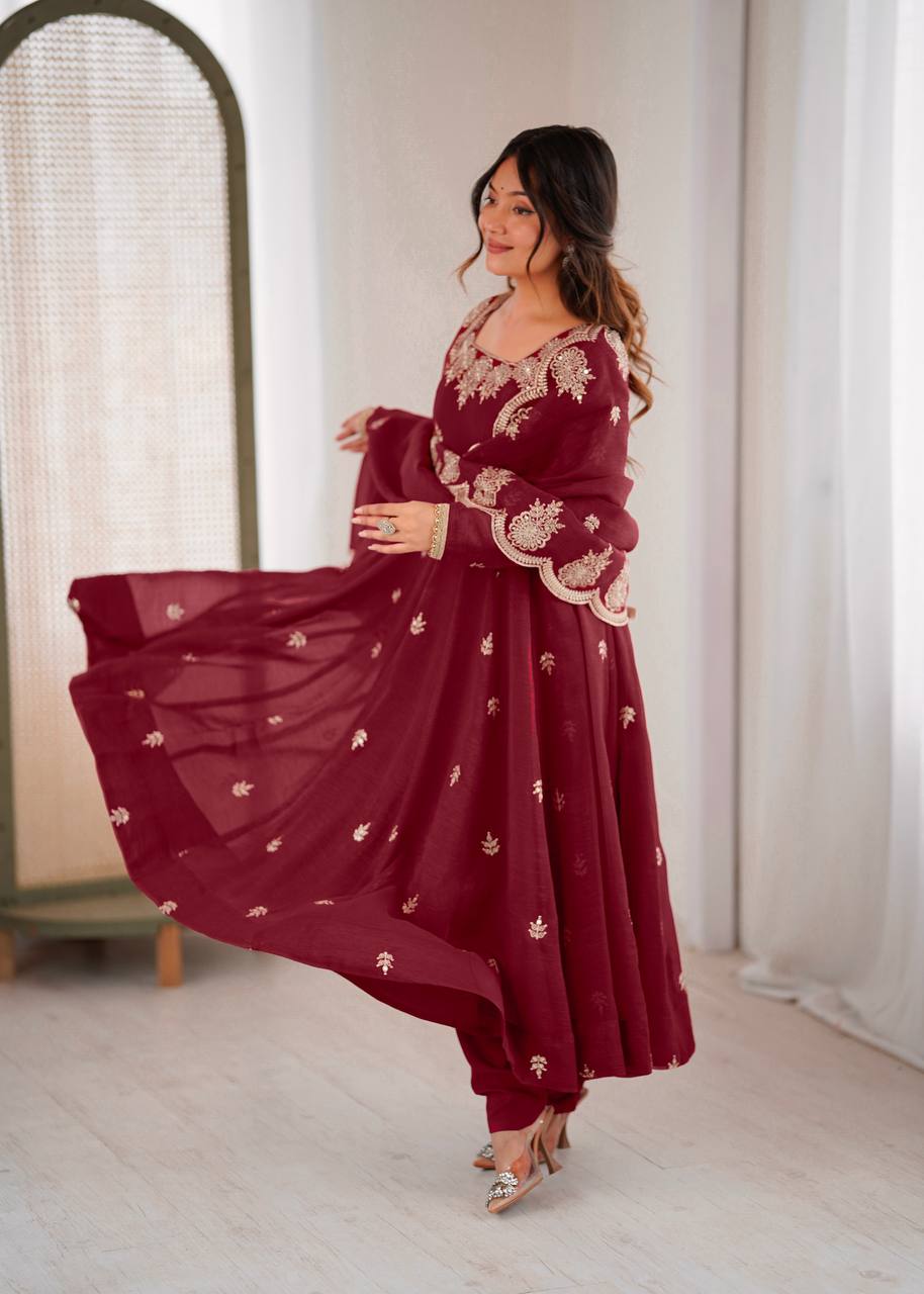 Traditional Maroon Anarkali Suit Set – Festive & Occasion Wear | Anarkali Suit For Women