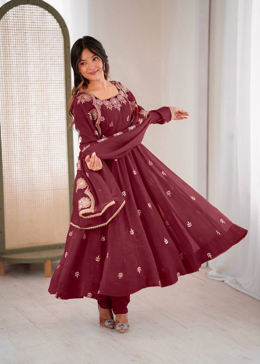 Traditional Maroon Anarkali Suit Set – Festive & Occasion Wear | Anarkali Suit For Women