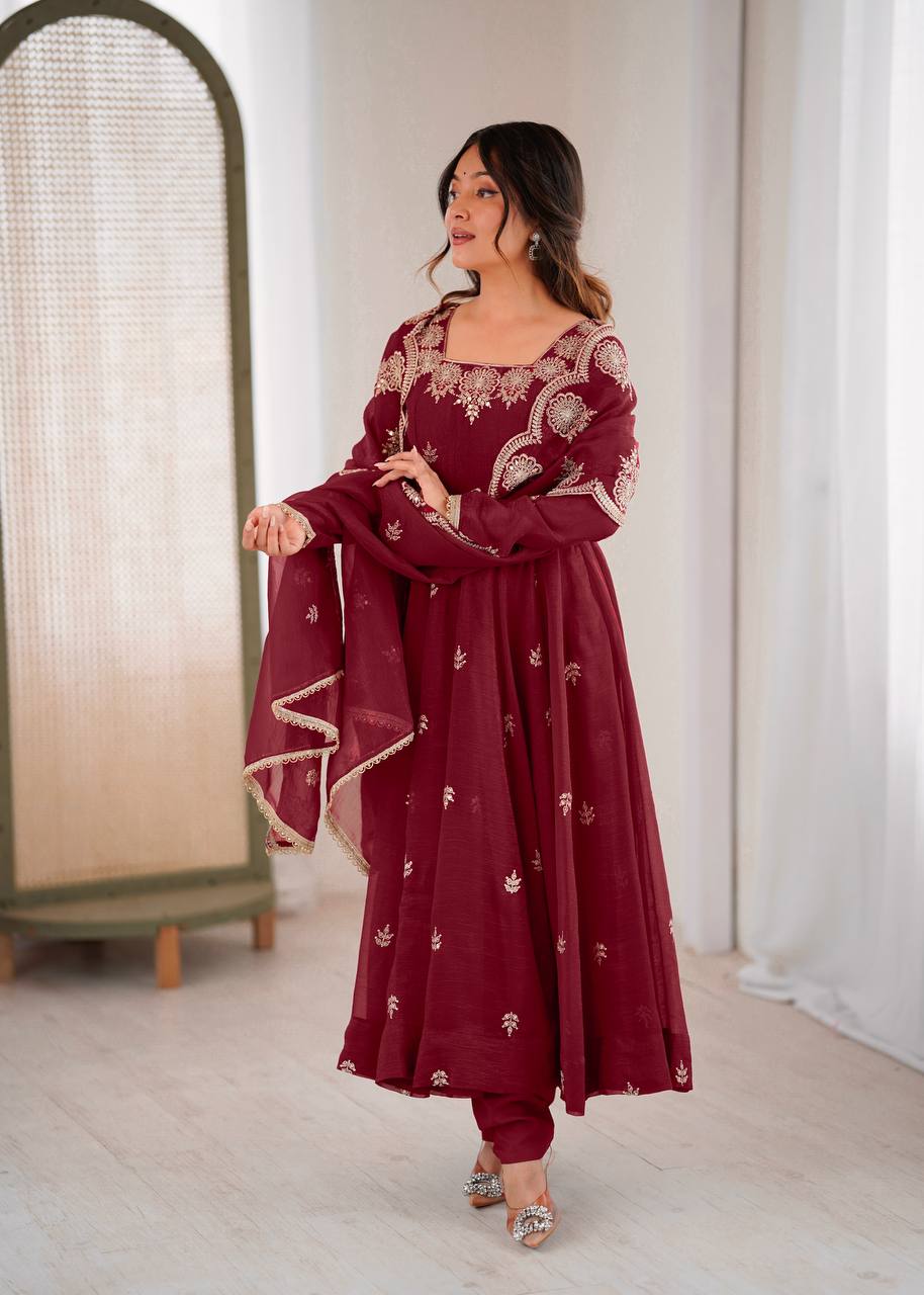 Traditional Maroon Anarkali Suit Set – Festive & Occasion Wear | Anarkali Suit For Women