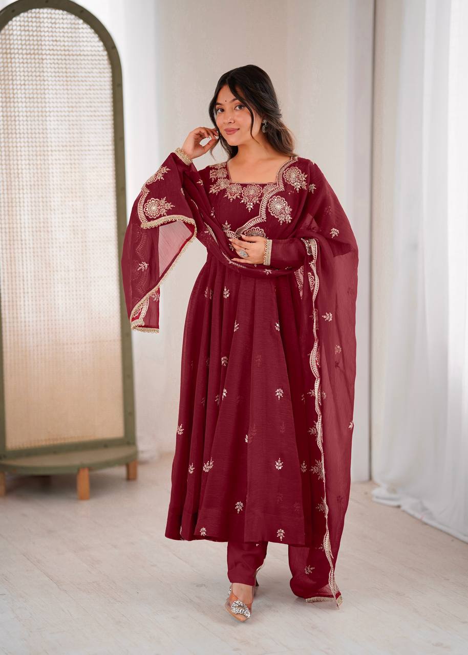 Traditional Maroon Anarkali Suit Set – Festive & Occasion Wear | Anarkali Suit For Women