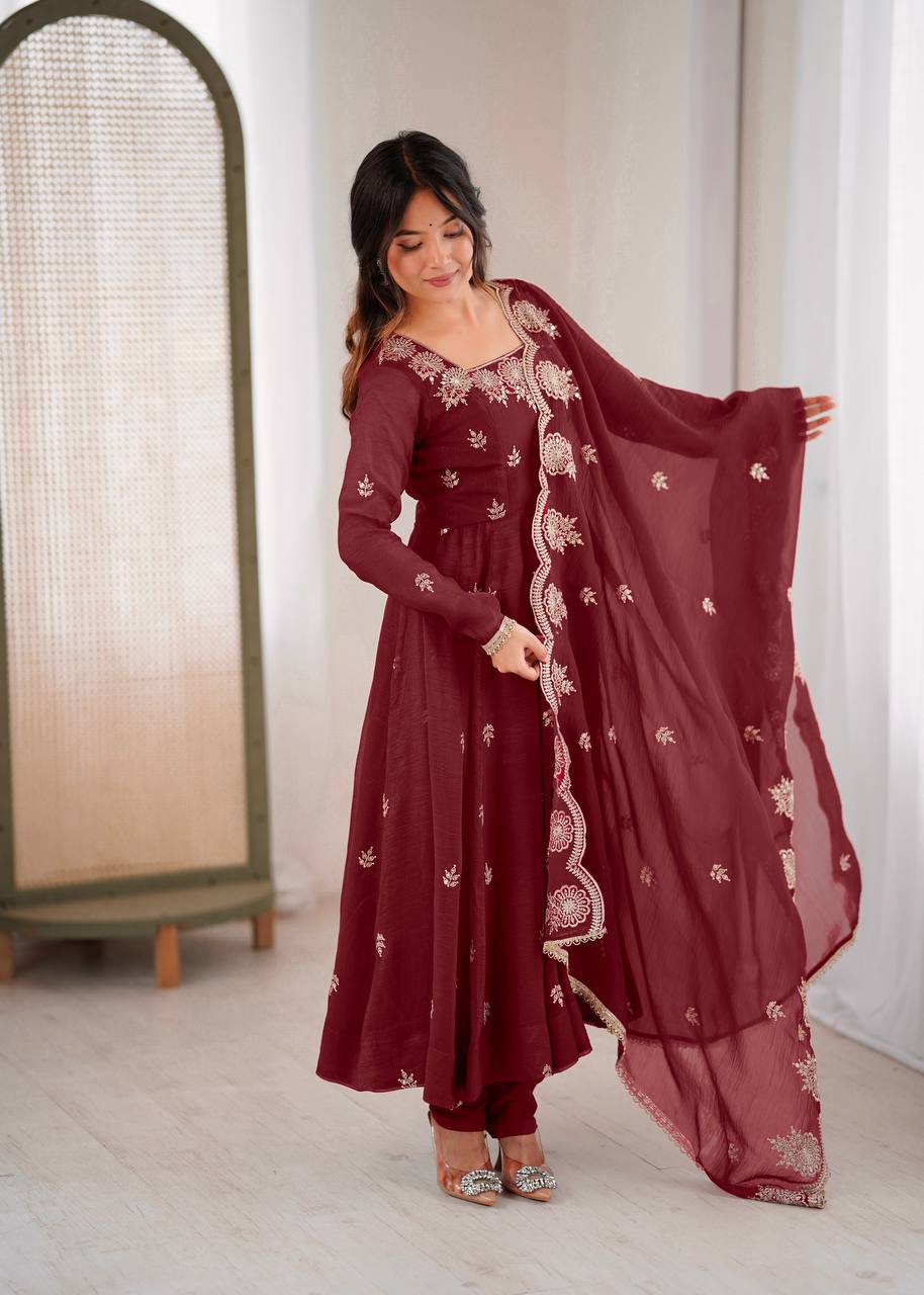 Traditional Maroon Anarkali Suit Set – Festive & Occasion Wear | Anarkali Suit For Women