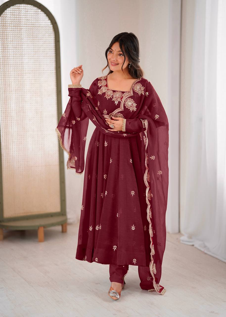 Traditional Maroon Anarkali Suit Set – Festive & Occasion Wear | Anarkali Suit For Women