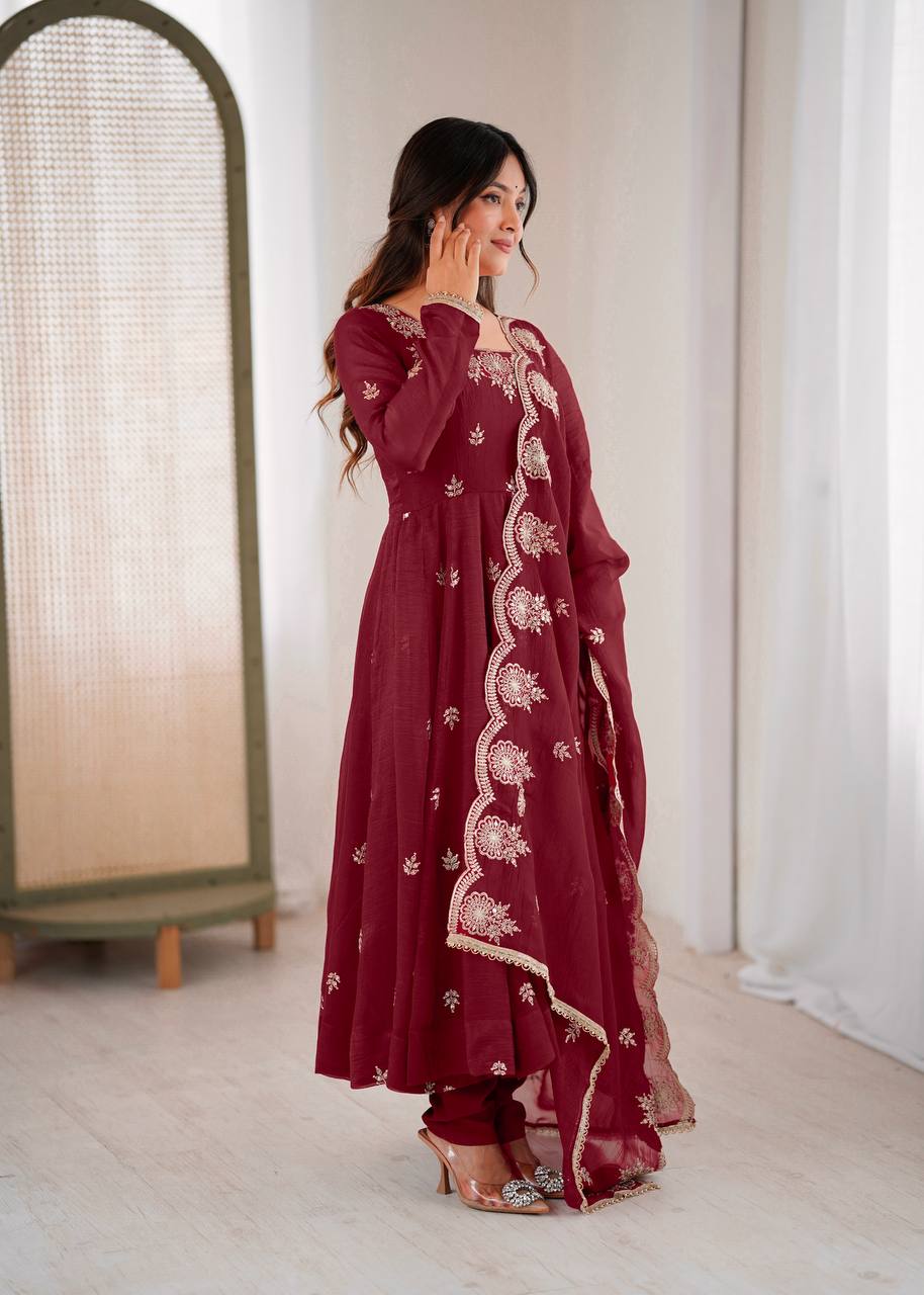 Traditional Maroon Anarkali Suit Set – Festive & Occasion Wear | Anarkali Suit For Women