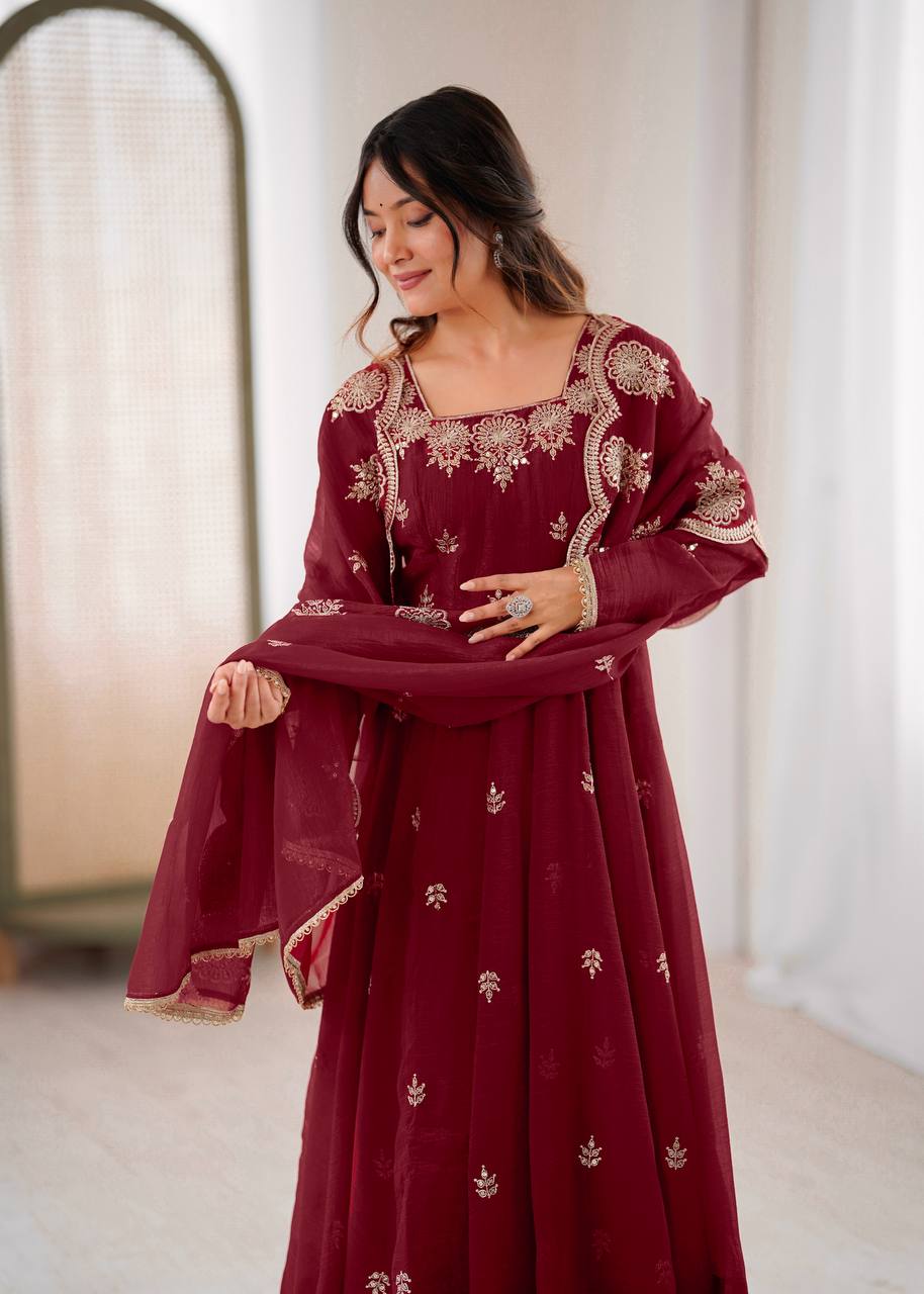 Traditional Maroon Anarkali Suit Set – Festive & Occasion Wear | Anarkali Suit For Women