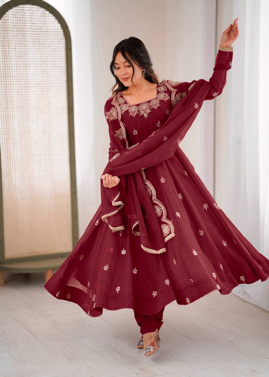 Traditional Maroon Anarkali Suit Set – Festive & Occasion Wear | Anarkali Suit For Women