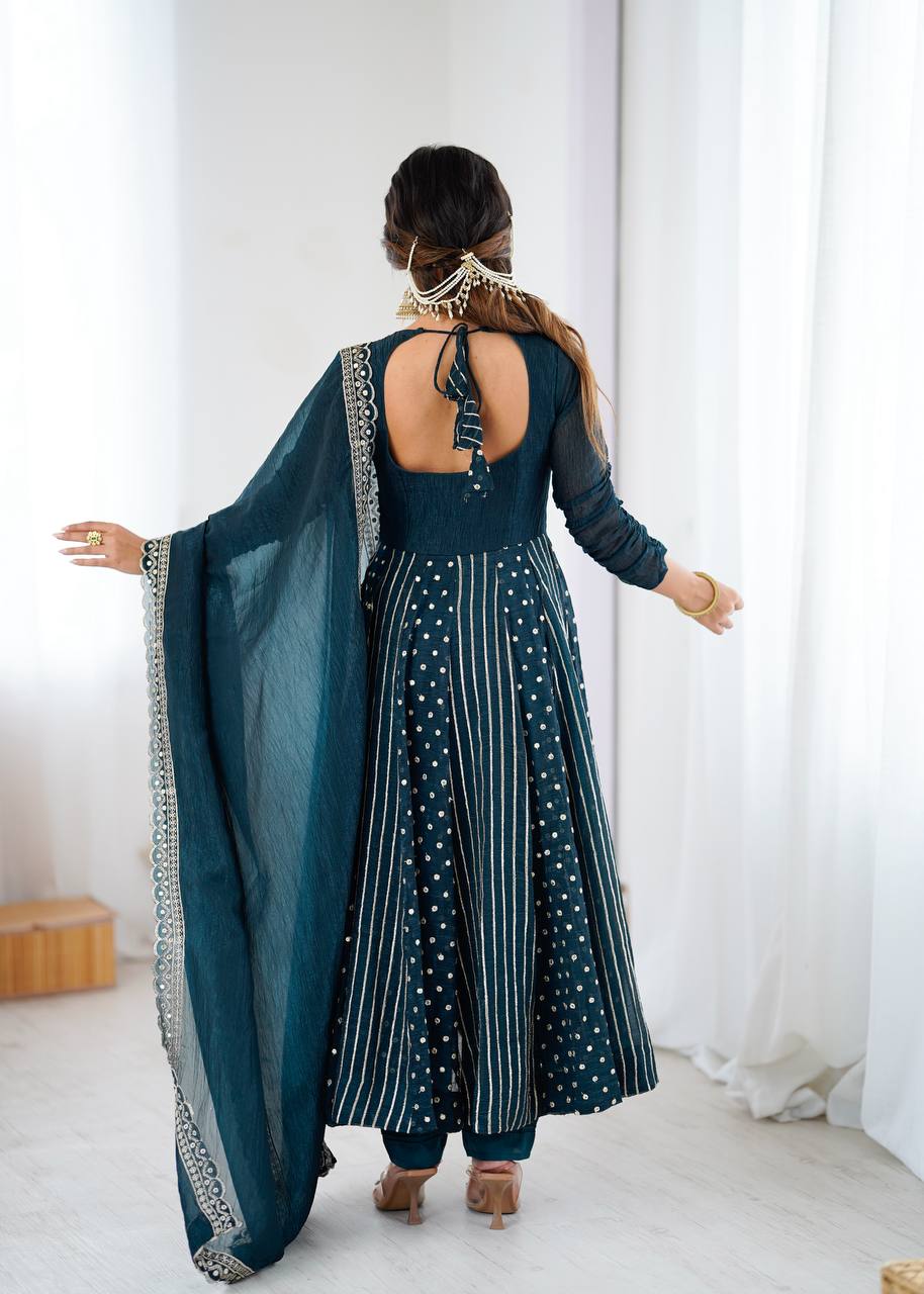 Traditional Navy Blue Embroidered Anarkali Suit with Dupatta | Anarkali Suit For Women