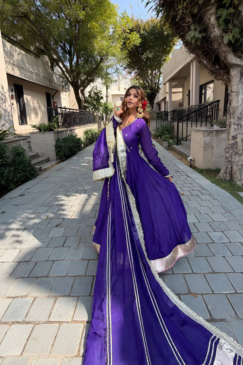 Vista Ethnic Purple Anarkali Suit Set With Dupatta For Wedding | Anarkali Suit For Women