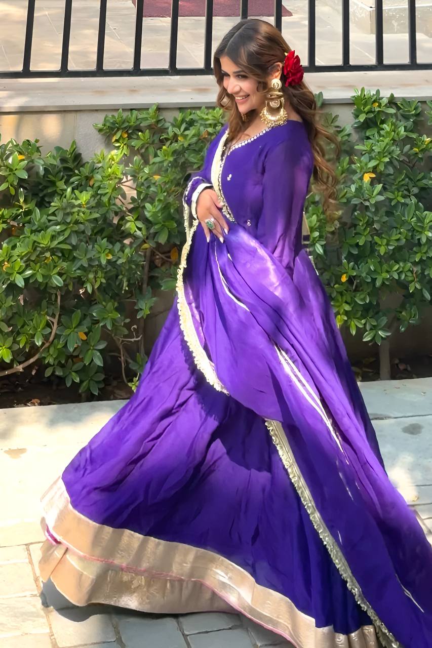 Vista Ethnic Purple Anarkali Suit Set With Dupatta For Wedding | Anarkali Suit For Women