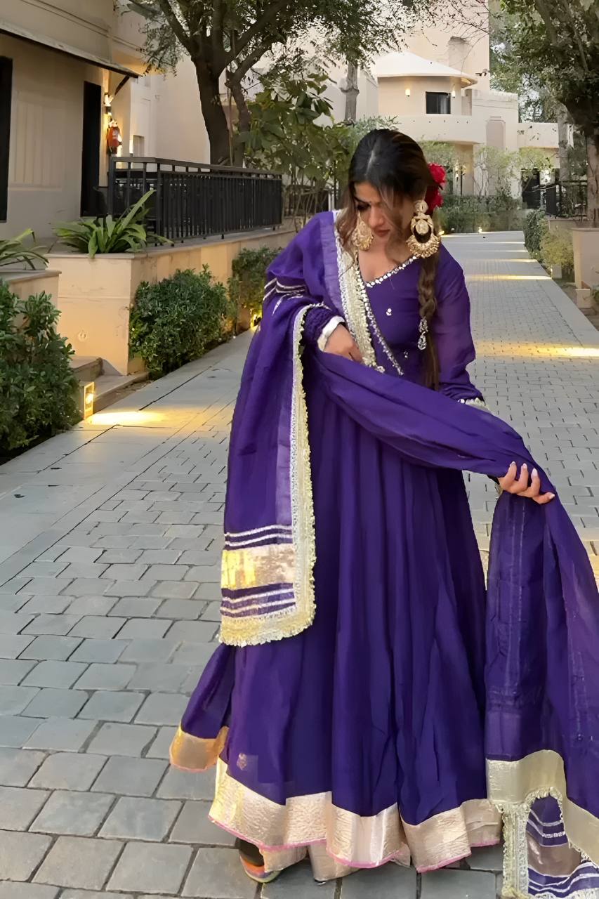 Vista Ethnic Purple Anarkali Suit Set With Dupatta For Wedding | Anarkali Suit For Women