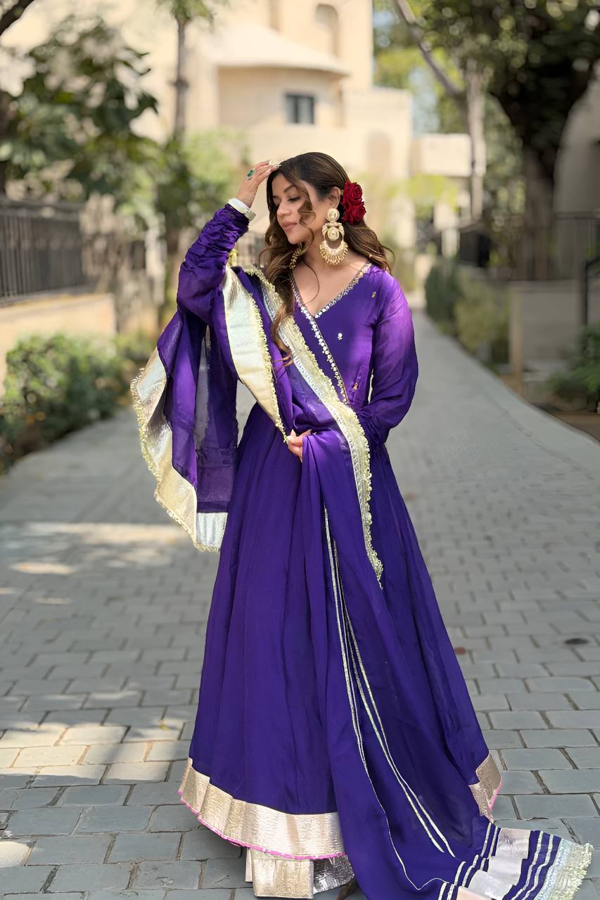 Vista Ethnic Purple Anarkali Suit Set With Dupatta For Wedding | Anarkali Suit For Women