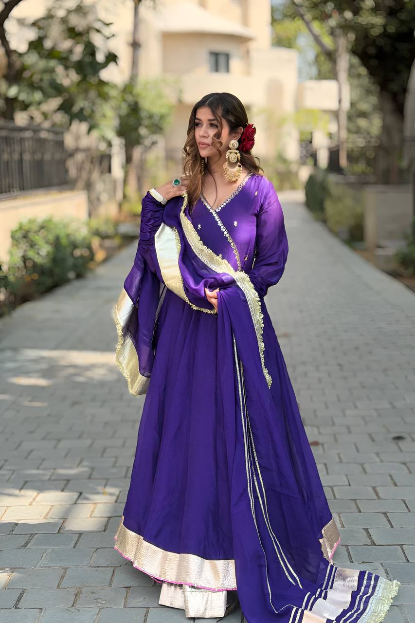 Vista Ethnic Purple Anarkali Suit Set With Dupatta For Wedding | Anarkali Suit For Women