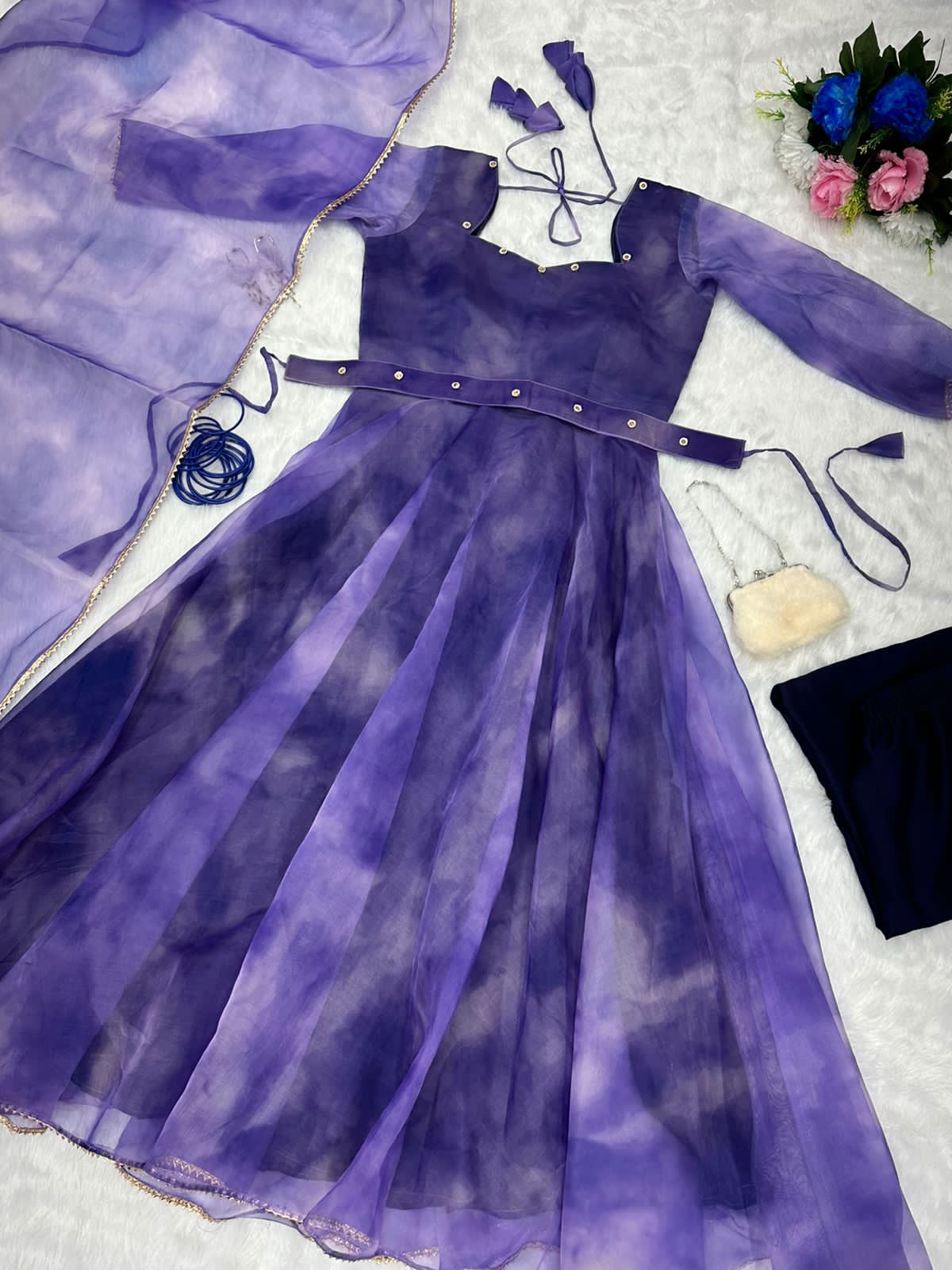 Majestic Organza Silk Purple Color Gown For Women