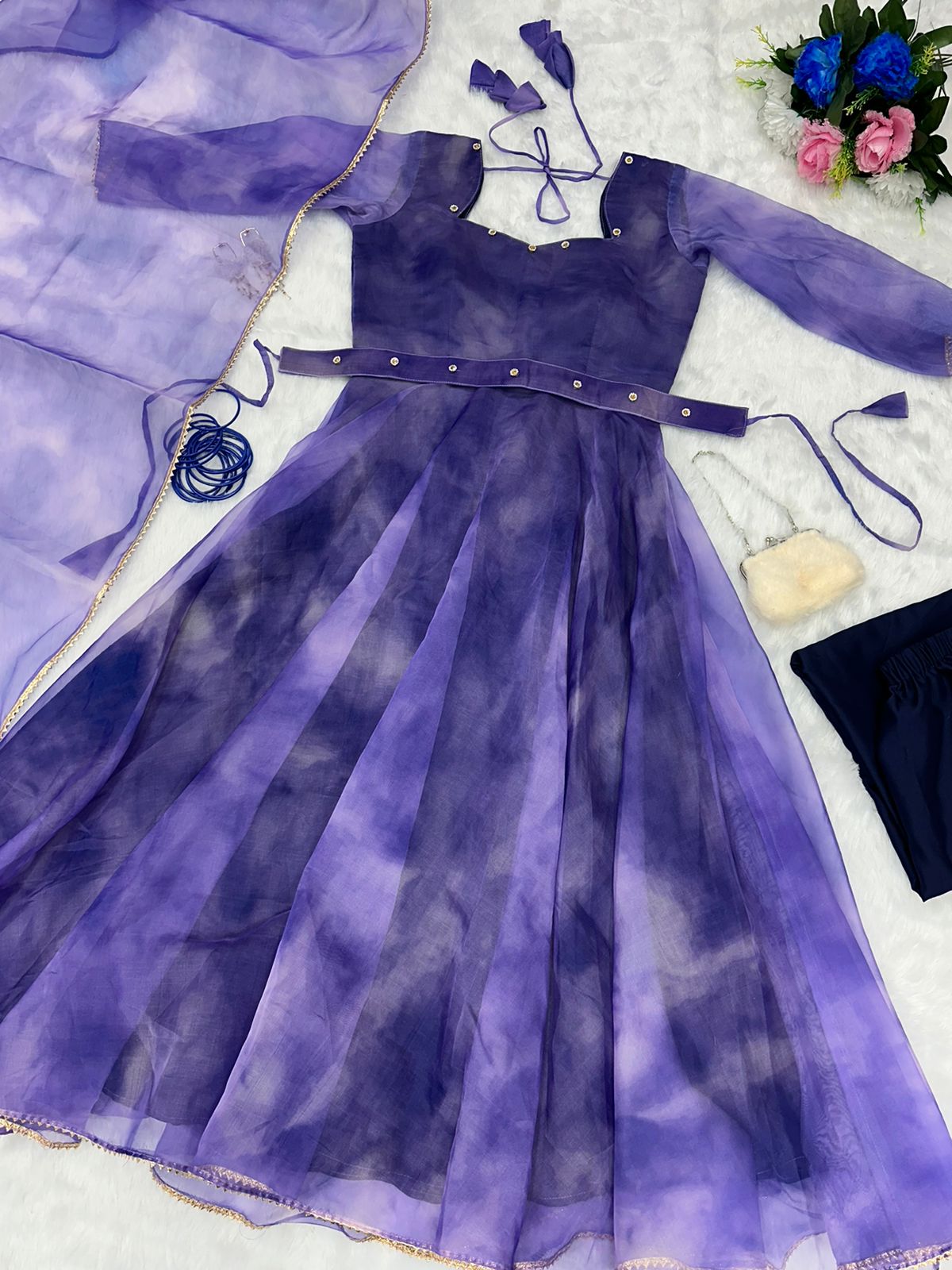 Majestic Organza Silk Purple Color Gown For Women