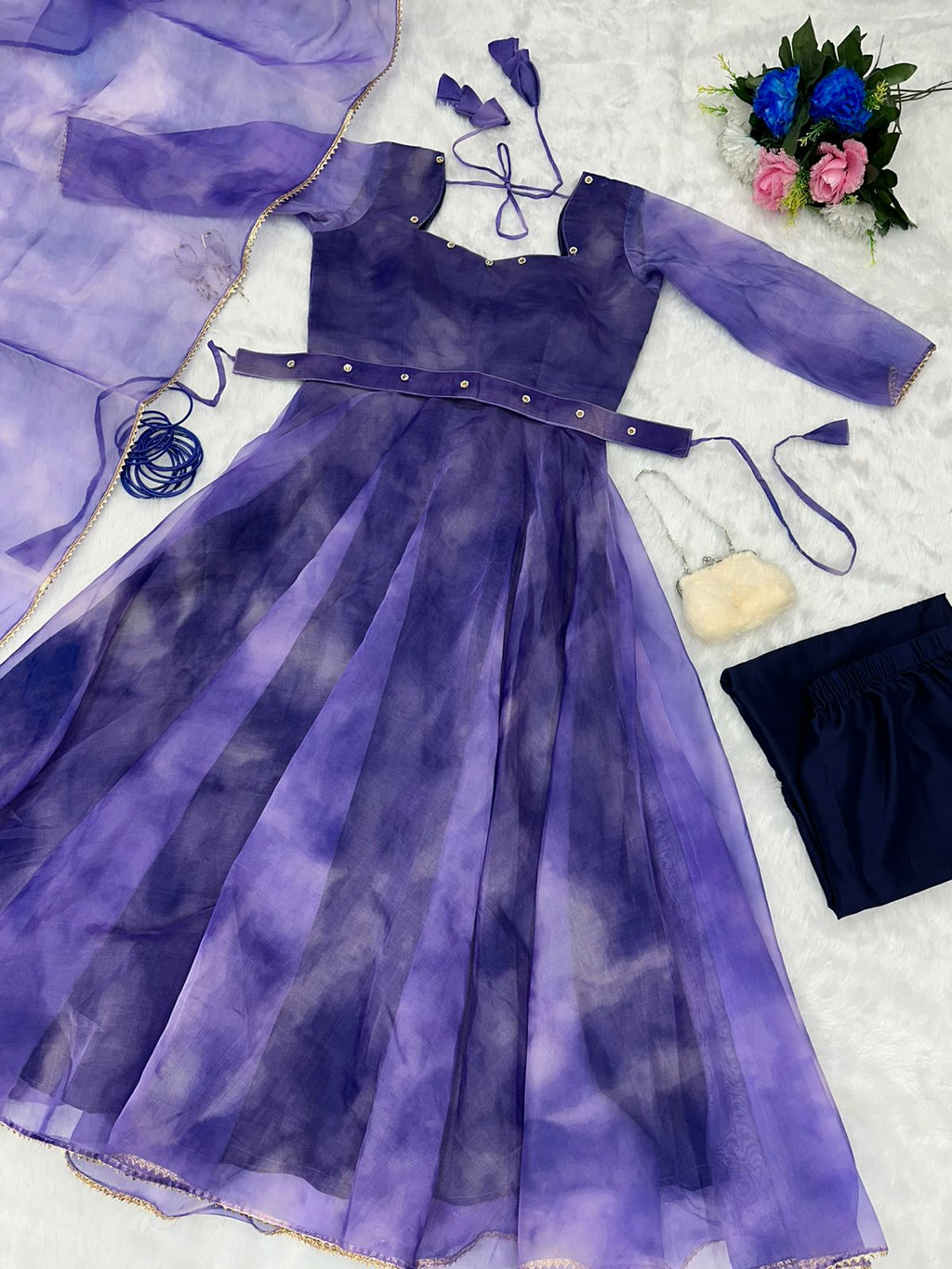 Majestic Organza Silk Purple Color Gown For Women