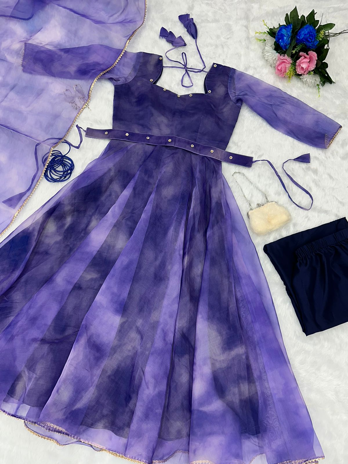 Majestic Organza Silk Purple Color Gown For Women