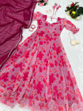 Terrific Digital Printed Pink Color Gown For Women