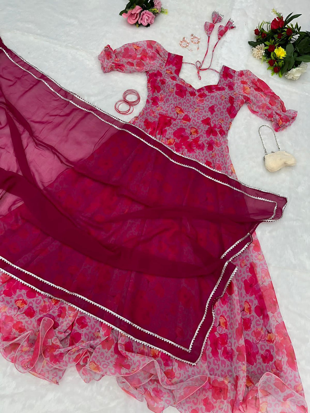 Terrific Digital Printed Pink Color Gown For Women