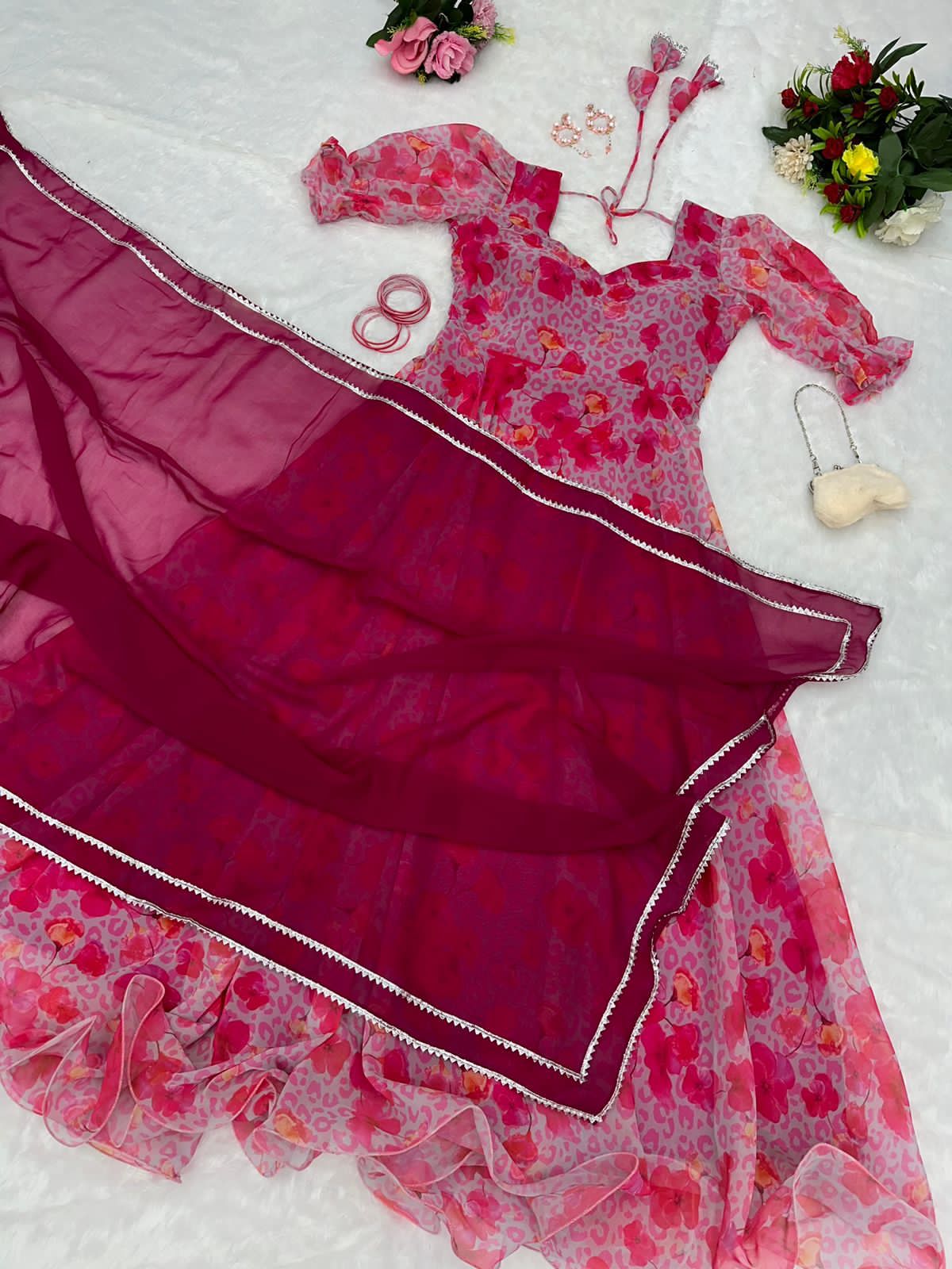 Terrific Digital Printed Pink Color Gown For Women