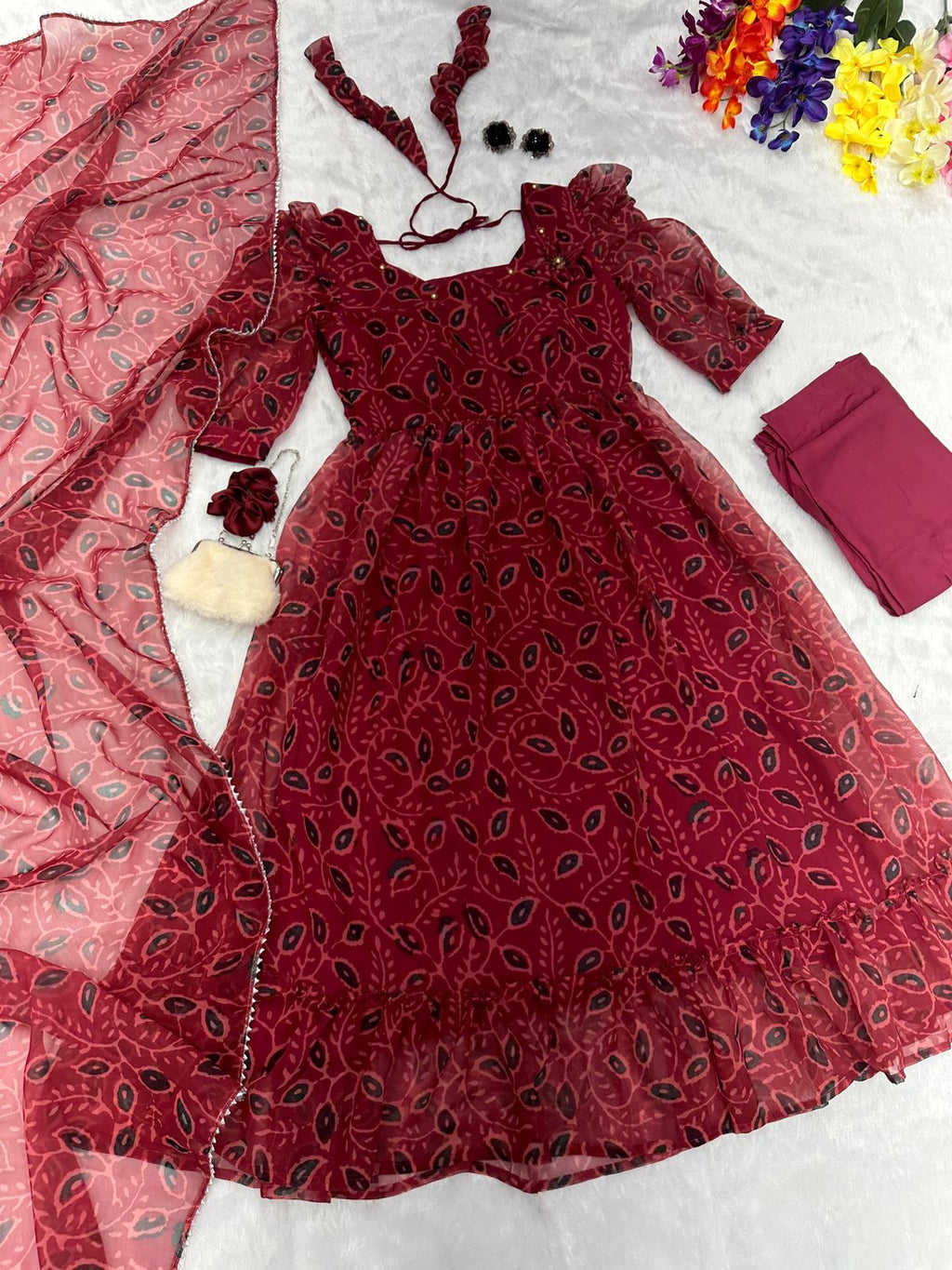 Maroon Anarkali Suit For Women With Georgette Dupatta