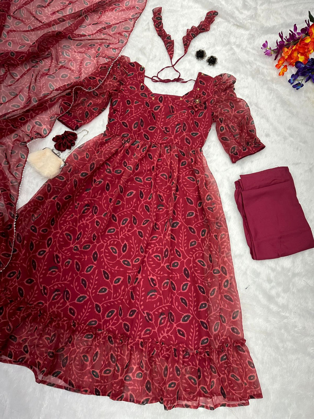 Maroon Anarkali Suit For Women With Georgette Dupatta