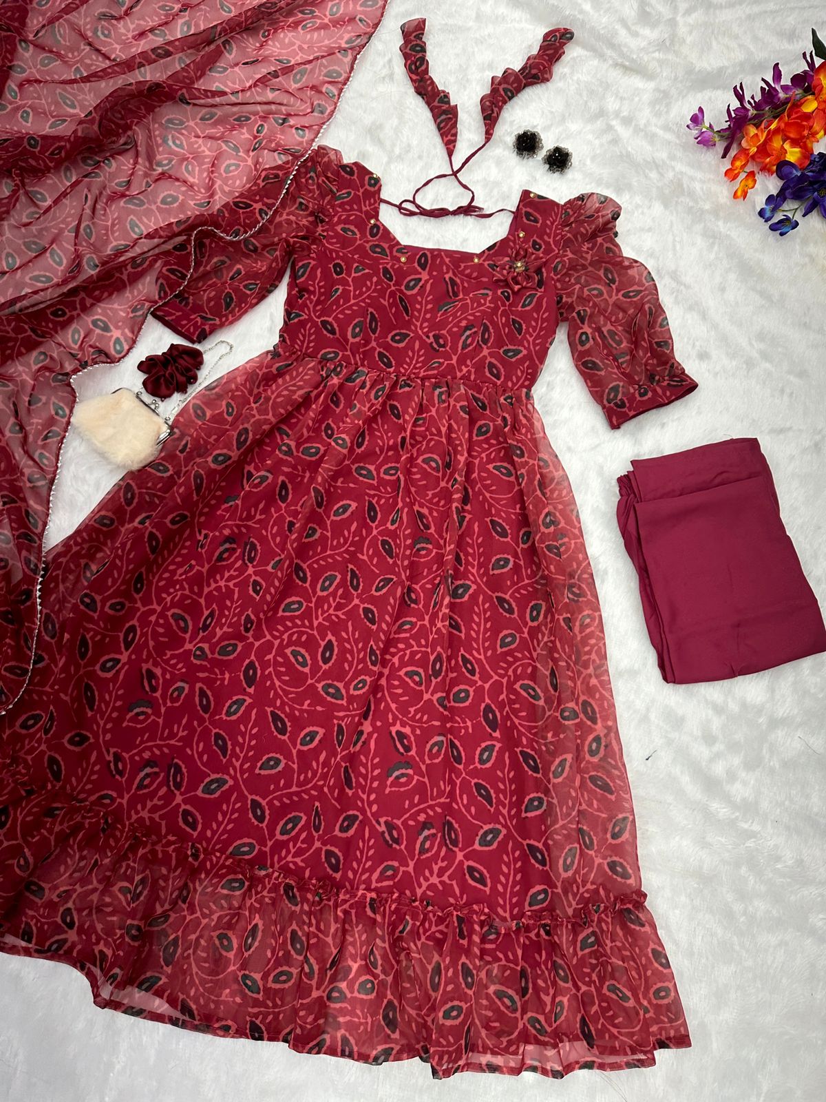 Maroon Anarkali Suit For Women With Georgette Dupatta