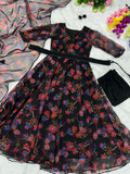 Lovely Flower Print Black Color Anarkali Suit For Women