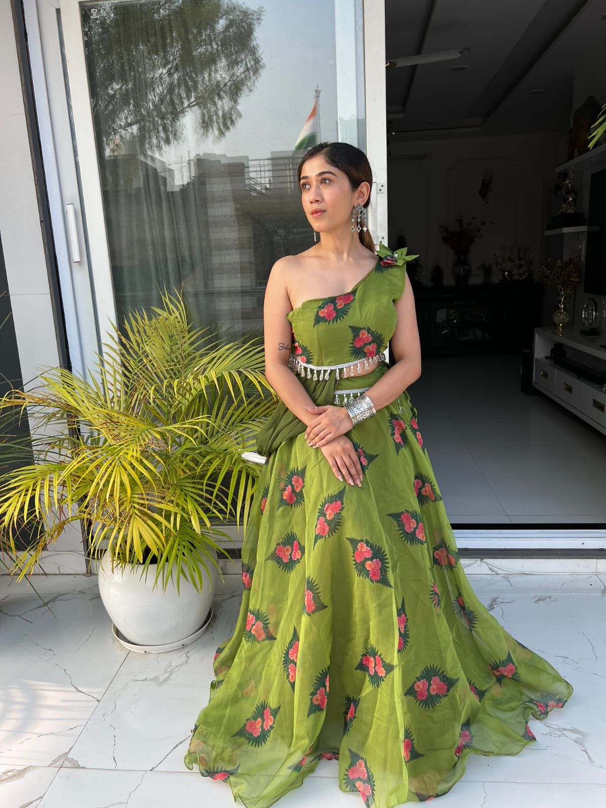 Fully Stitched Green Color Organza Silk Lehenga Choli