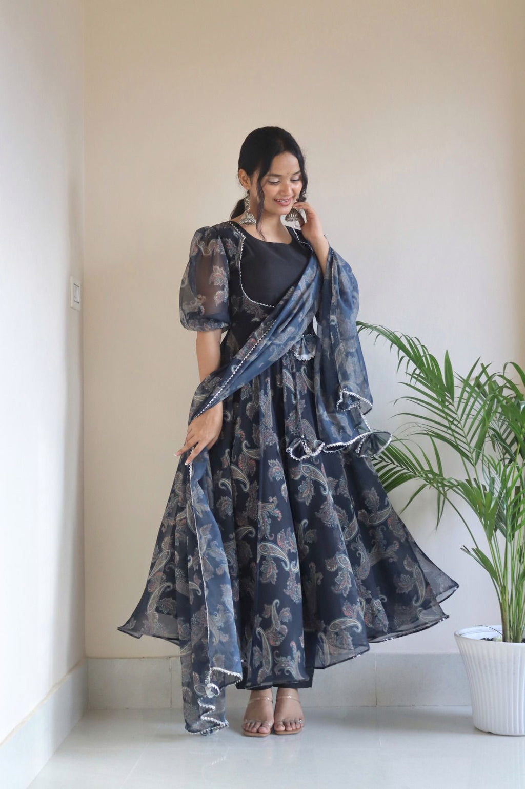 Koti Style Black Color Digital Print Anarkali Suit For Women