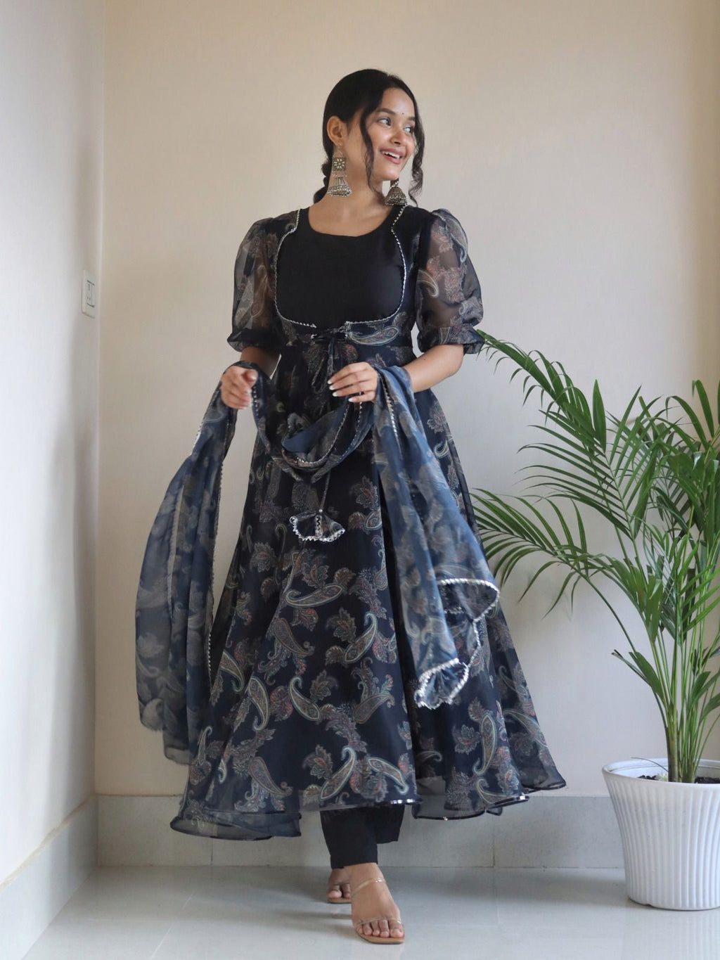 Koti Style Black Color Digital Print Anarkali Suit For Women