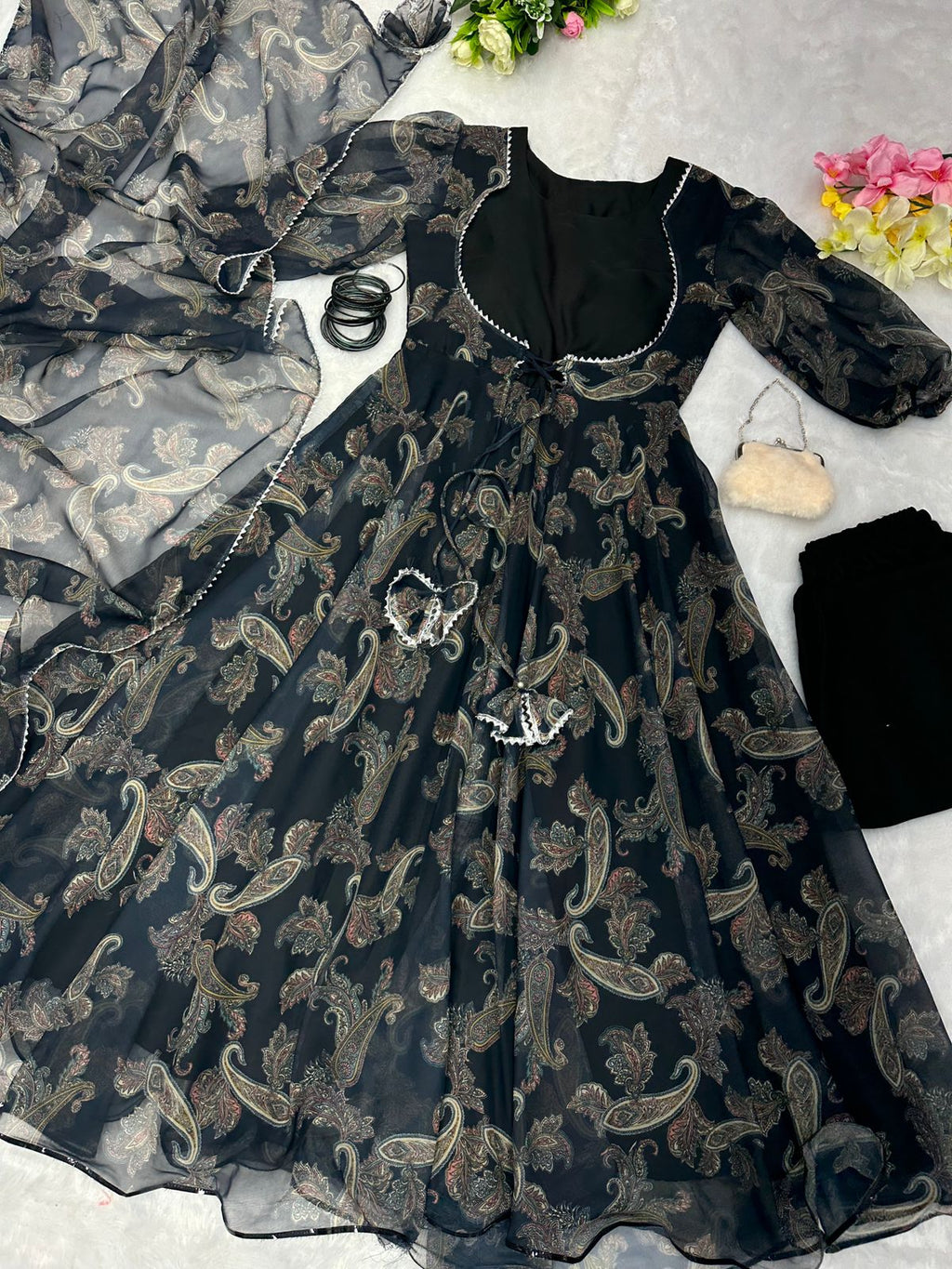 Koti Style Black Color Digital Print Anarkali Suit For Women