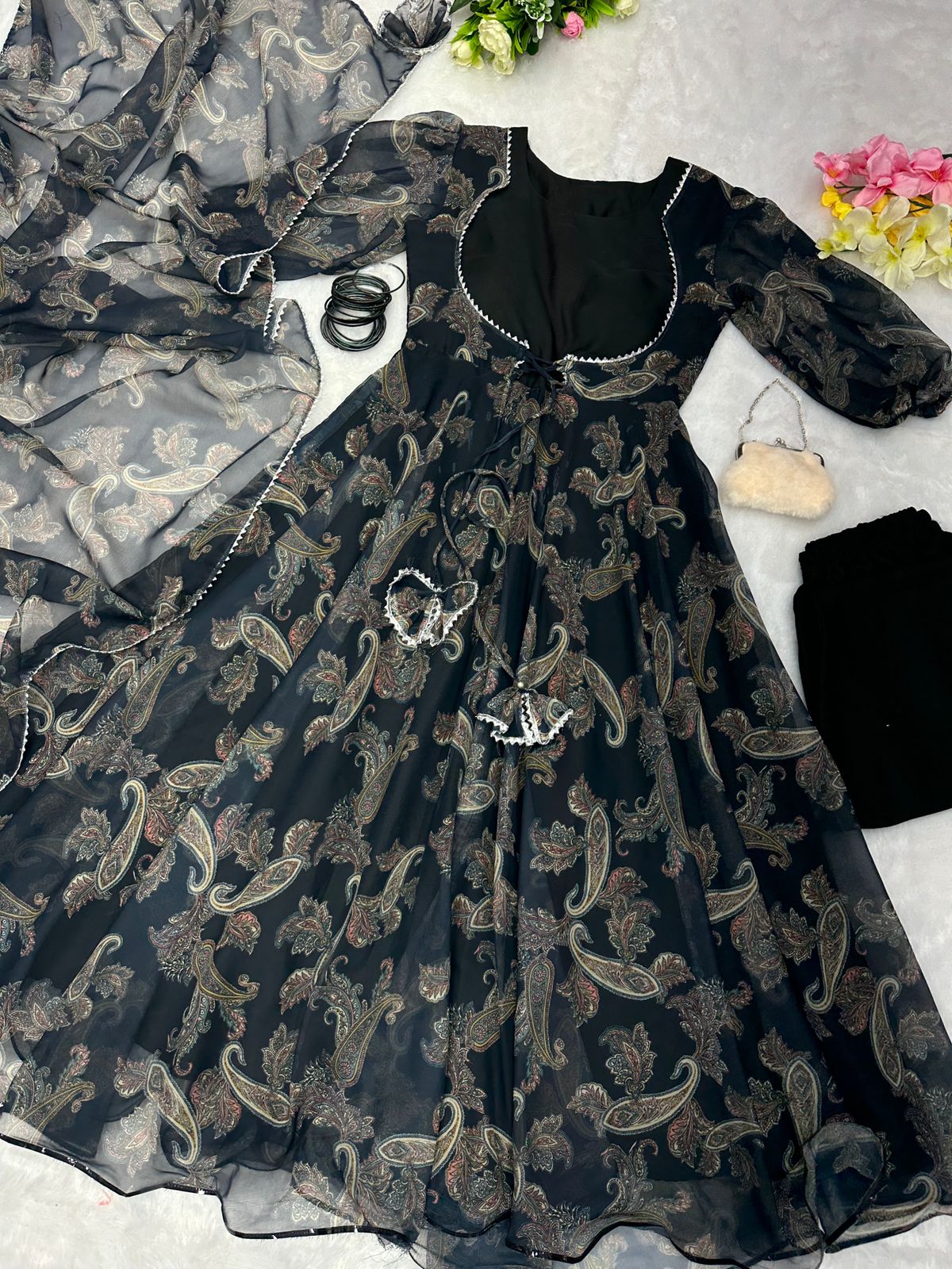 Koti Style Black Color Digital Print Anarkali Suit For Women