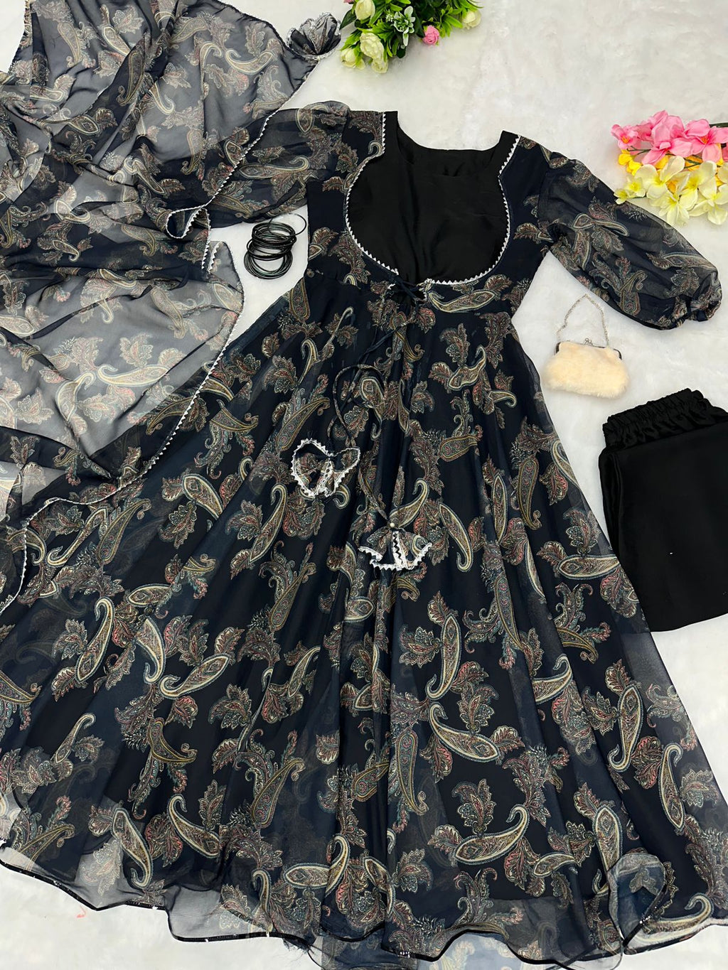 Koti Style Black Color Digital Print Anarkali Suit For Women