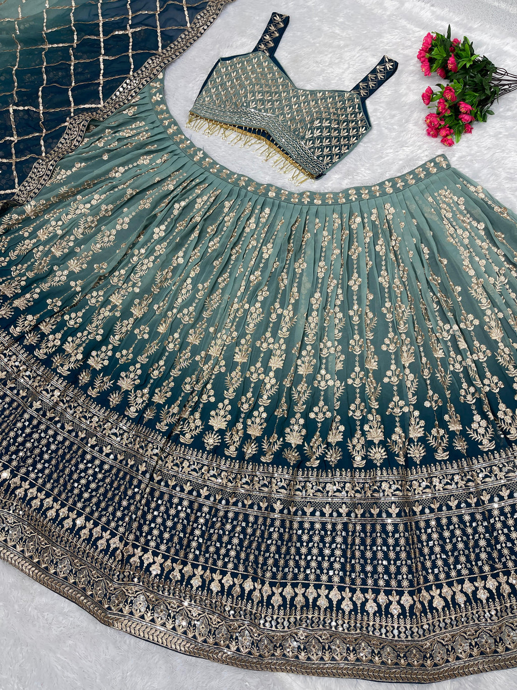 Admiring Aqua Green Color Shade Lehenga Choli