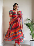 Multi Color Digital printed organza silk Anarkali Suit For Women
