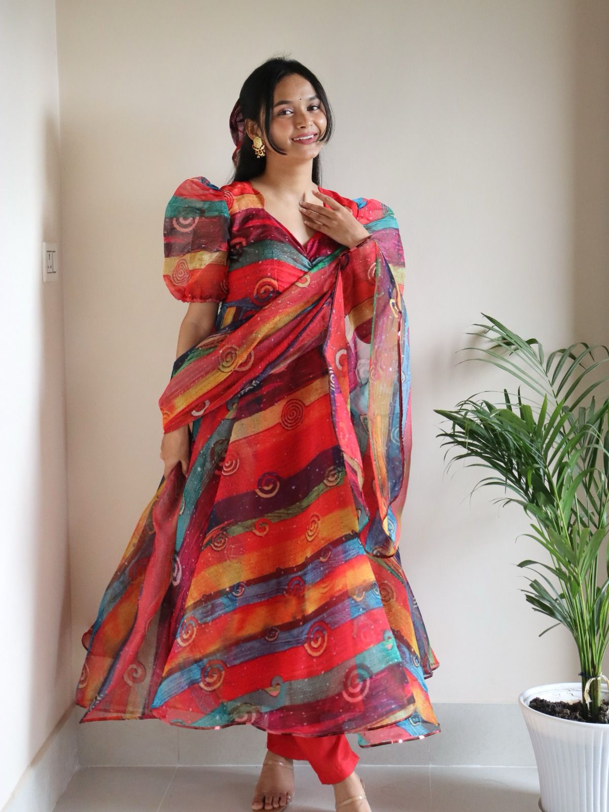 Multi Color Digital printed organza silk Anarkali Suit For Women