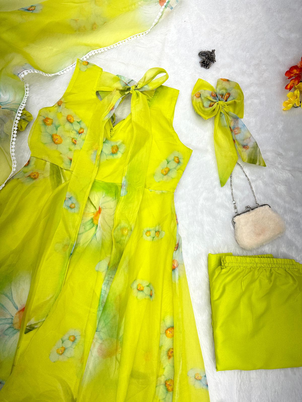 Lemon Green Color Digital Printed Anarkali Suit For Women